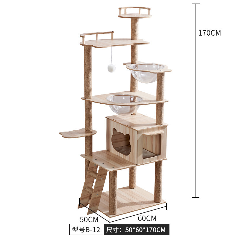 Modern Cat Tree Tower Large Cats Condo Tree Wood Cat Tree House Furniture With Rest Hammock