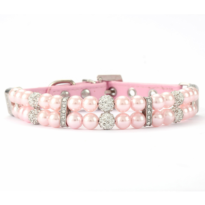 Dog Pearl Collar Artificial Pearls Rhinestone Dog Collar Pu Leather Adjustable Pet Collars For Dogs Cat Puppy Kitten Accessories