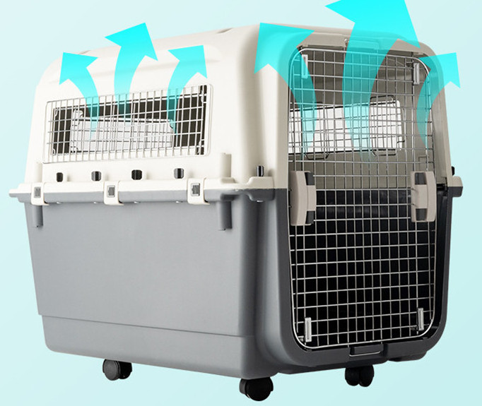 Iata Airline Kennels Luxury Large Kennel On Wheel Dog Cat Crate Carrier Approved Plastic Pet Travel Solid Grey & White 7-15 Days