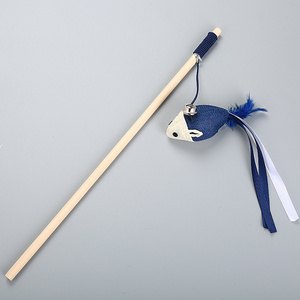 Blue Feather Bell Wooden Rod Teasing Cat Stick Pet Interactive Movement Toys