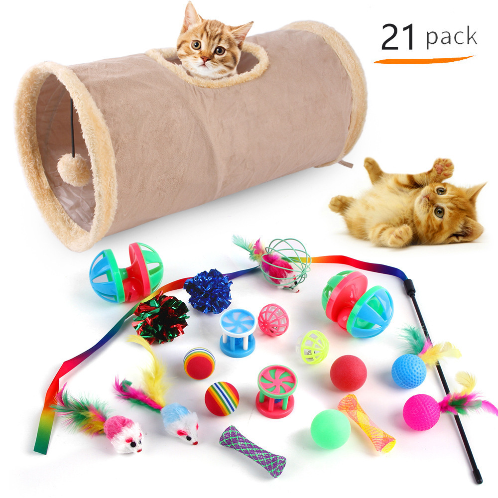 Cat Playing Stick Bell Cat Tunnel Fish Pet Interactive Movement Toys Set For Cat