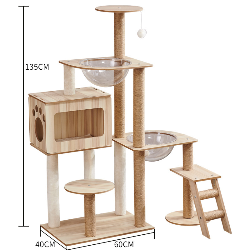 Modern Cat Tree Tower Large Cats Condo Tree Wood Cat Tree House Furniture With Rest Hammock