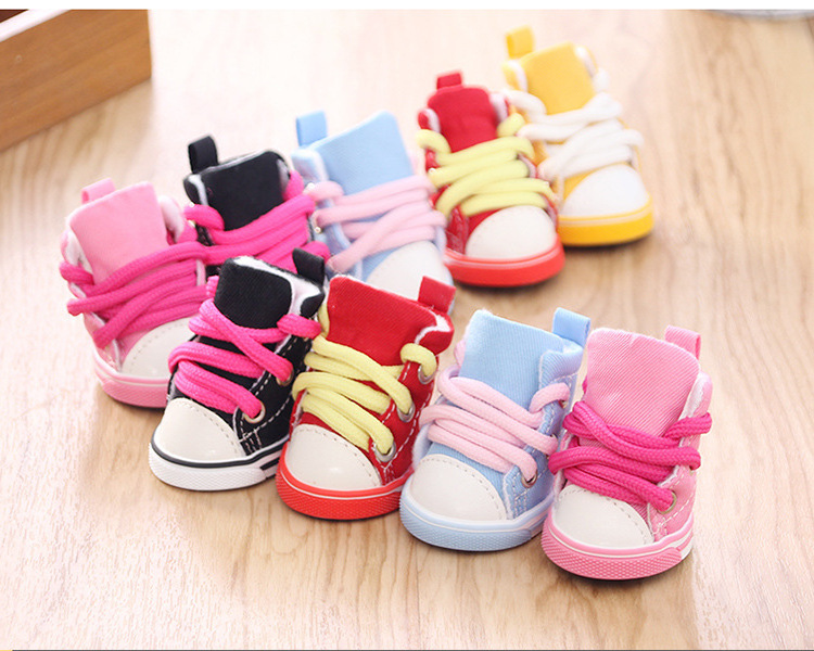 4 Pcs Anti-slip Small Dog Cowboy Canvas Sneakers Shoe Shoes For Dogs