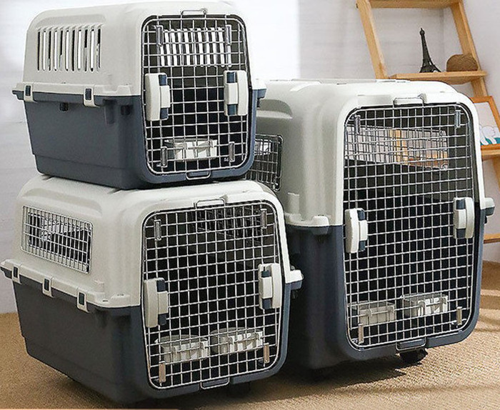 Iata Airline Kennels Luxury Large Kennel On Wheel Dog Cat Crate Carrier Approved Plastic Pet Travel Solid Grey & White 7-15 Days