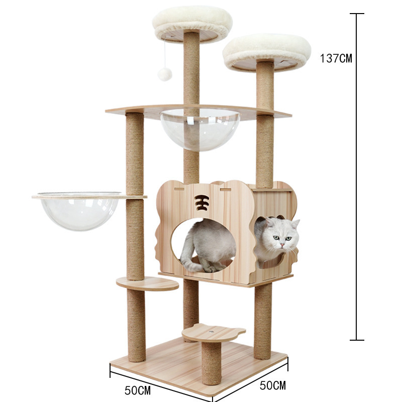 Modern Cat Tree Tower Large Cats Condo Tree Wood Cat Tree House Furniture With Rest Hammock