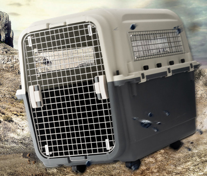 Iata Airline Kennels Luxury Large Kennel On Wheel Dog Cat Crate Carrier Approved Plastic Pet Travel Solid Grey & White 7-15 Days