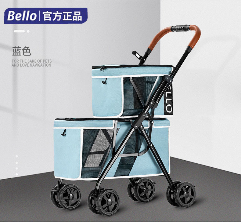 Double Layer Pet Stroller Foldable Carrier Detachable Lightweight Cat Dog Stroller With 4 Wheels