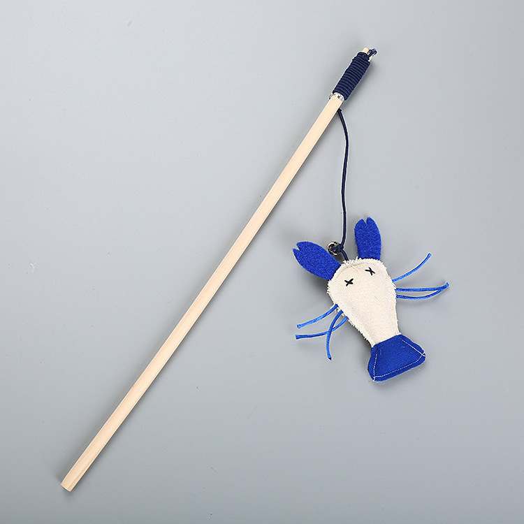 Blue Feather Bell Wooden Rod Teasing Cat Stick Pet Interactive Movement Toys