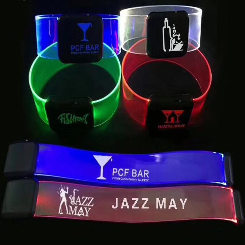 Customized Logo Engraved Cuff Music Beat Magnet Led Flashing Light Up Bracelet for party supplies