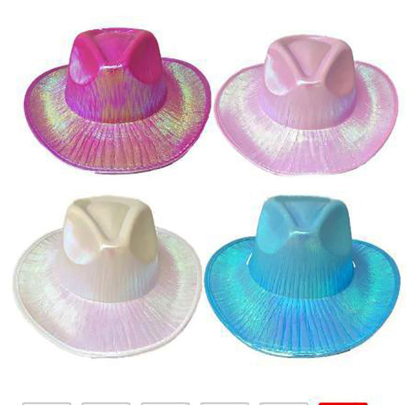 Flashing Lights Light Up Iridescent Pink Space Cowgirl Hat Light Up Cowboy Hat with Pink LED