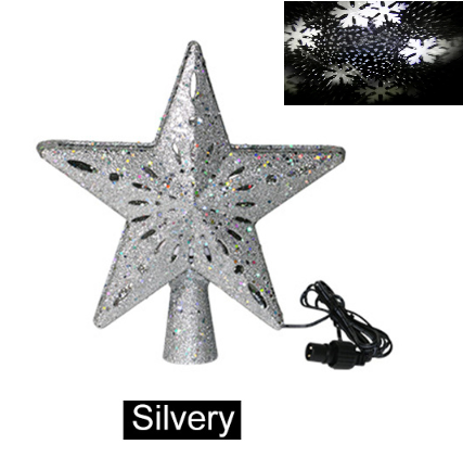 Christmas Tree Topper Led Light Projector Silver Snowflake Rotating 3d Glitter Lighted Sliver Star For Tree Top Decoration