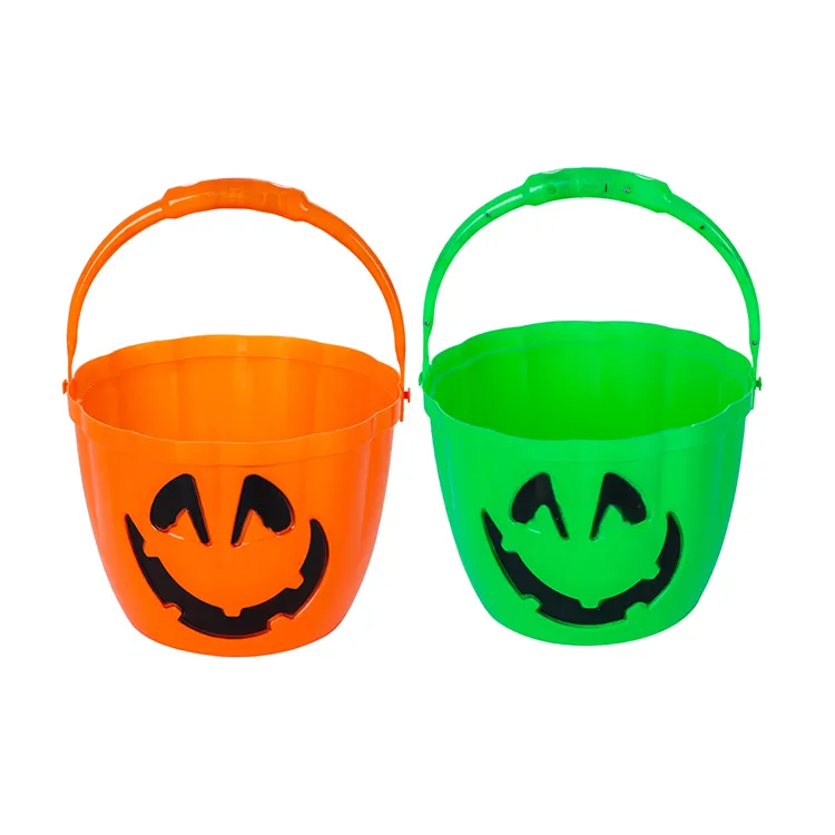 Halloween Decor Treat Bucket Led Flash Pumpkin Bucket Light up Portable Plastic Pumpkin Barrels Candy Bucket For Kids