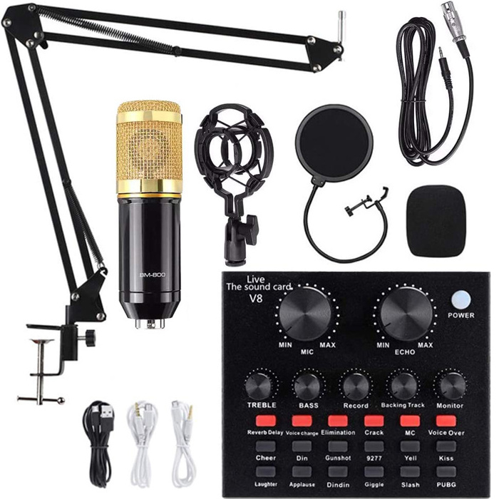 recording condenser microphone bm800 with v8/v10 sound card for youtuber