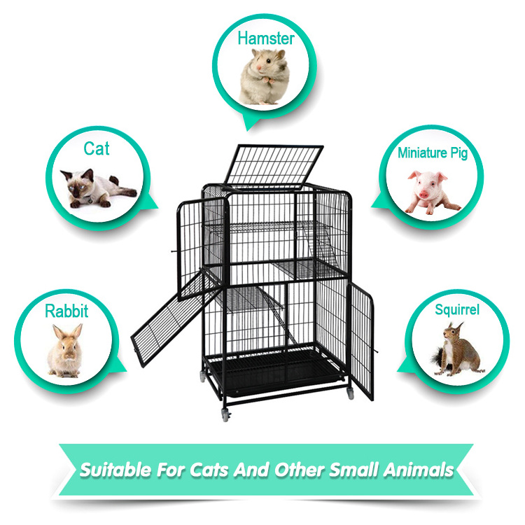 OEM China Factory Metal Wire Mesh Cat Crate Two Door Folding Portable Dog Crates Animal Pet Cage