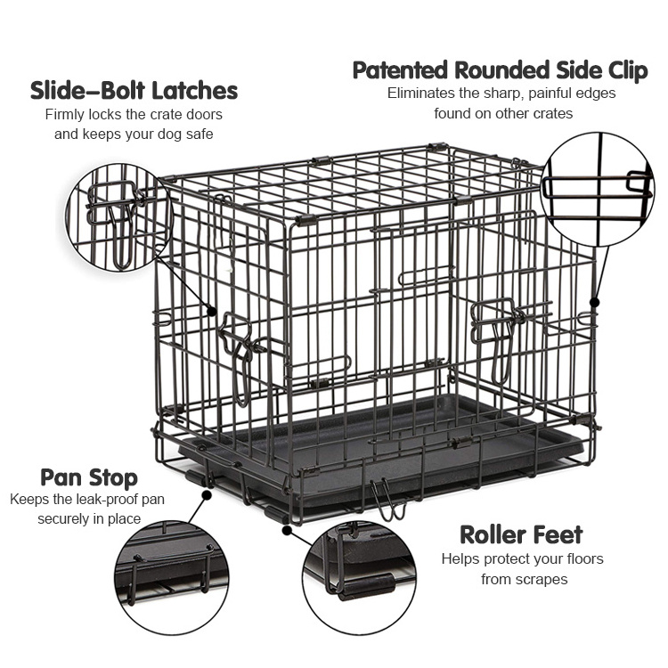 Wholesale Durable Portable Foldable  Two-Door Top-Load Stainless Steel Dog Pet Cage For Sale