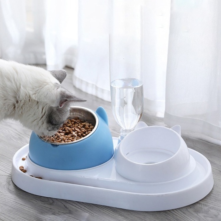 Doe Pet Slant Plastic Base Stainless Steel Cat Dog Bowl Set Cute Custom for Small Animals Protect Cervical Spine Dog Pet Bowl