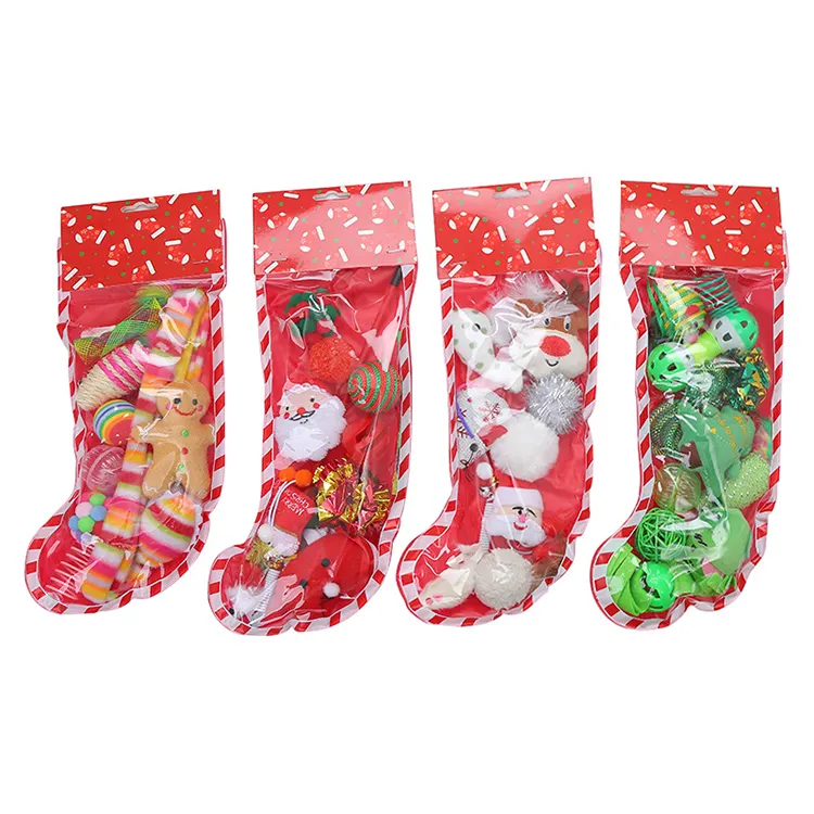 Red Pet Cat Toy Green Pet Cat Toy Christmas Style Pet Toy Cat Holiday Gift Sock Style Bulk Gift