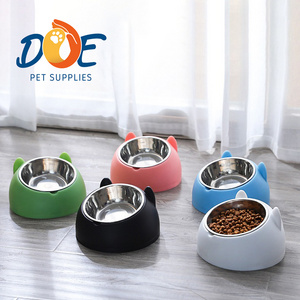 Doe Pet Slant Plastic Base Stainless Steel Cat Dog Bowl Set Cute Custom for Small Animals Protect Cervical Spine Dog Pet Bowl