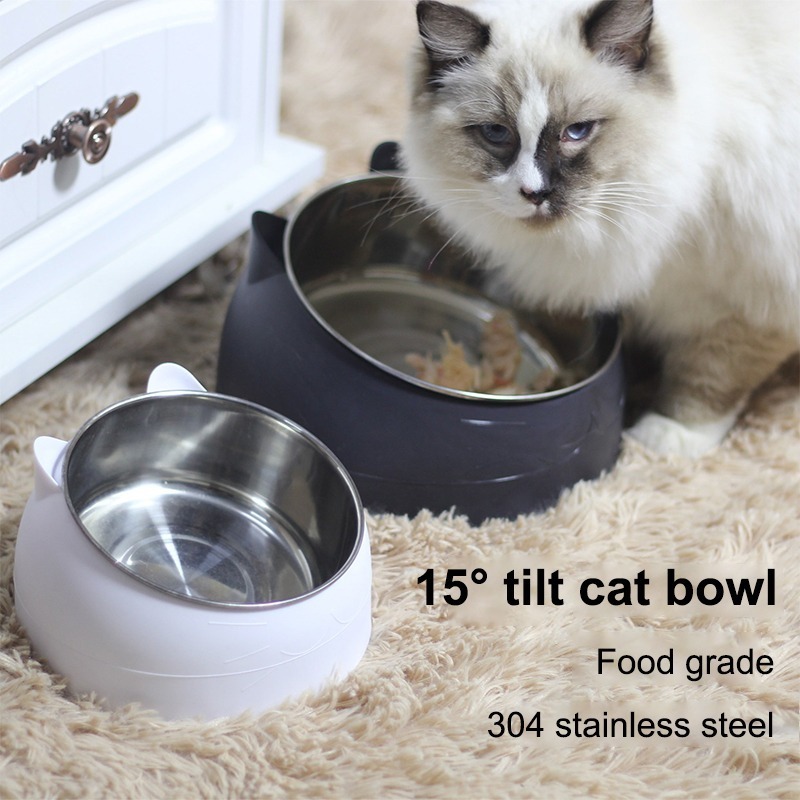 Doe Pet Slant Plastic Base Stainless Steel Cat Dog Bowl Set Cute Custom for Small Animals Protect Cervical Spine Dog Pet Bowl