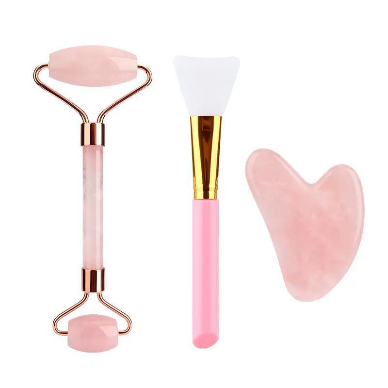 Hot Selling Private Label Quartz Gua Sha Stone Beauty Facial Massage Rose Jade Roller