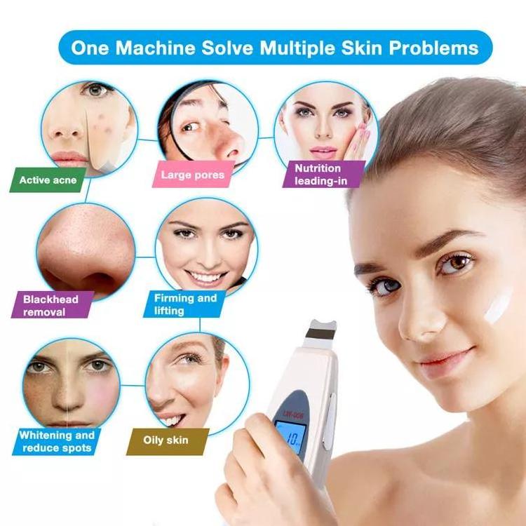 Portable electric facial dead skin peeling machine professional sonic face cleaning spatula LCD ultrasonic skin scrubber