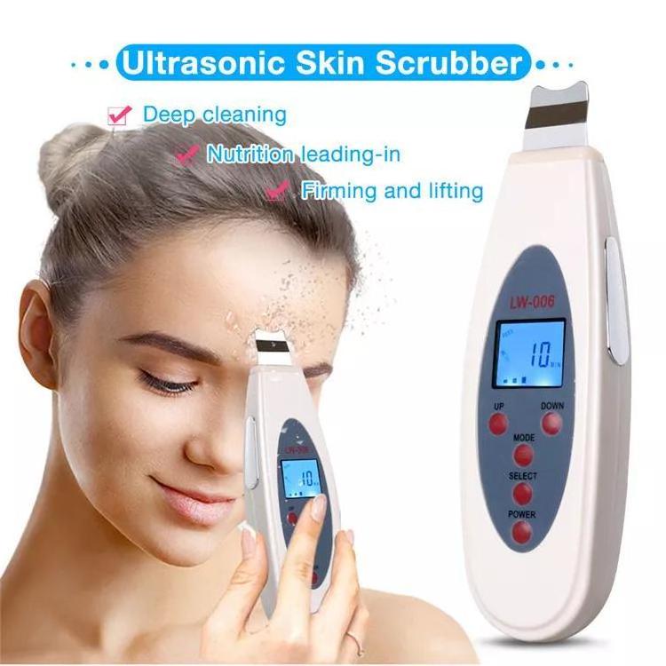 Portable electric facial dead skin peeling machine professional sonic face cleaning spatula LCD ultrasonic skin scrubber