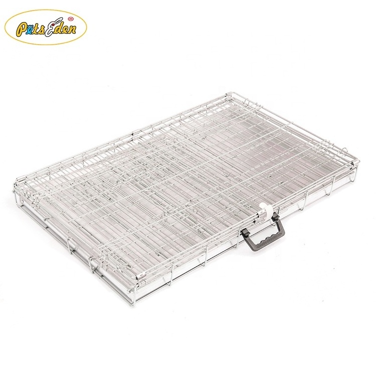 Collapsible Silver Galvanized Metal Dog Crate With Metal Tray