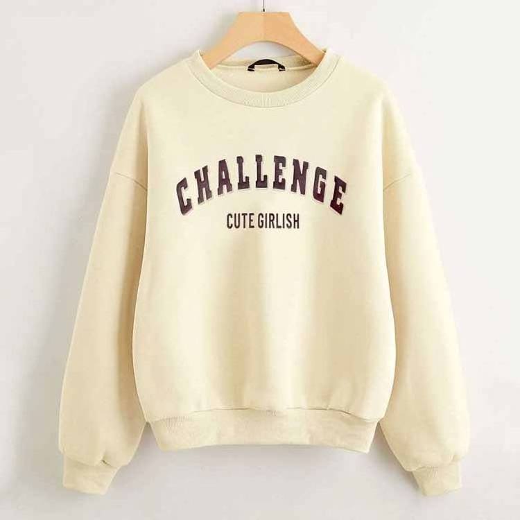 Custom Doger Embroidered Logo Crew Neck Sweater Cotton Jumper Women Dropped Shoulder Pullover Oversized Crewneck Sweatshirt