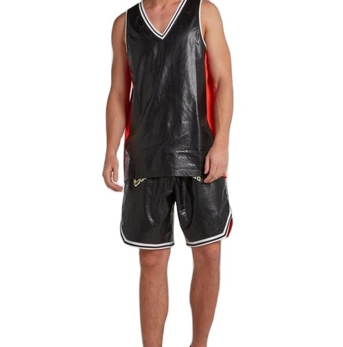 Doger Custom Logo Oem Wholesale Fashion Satin Slim Fit Black Polyester Nylon Leather Basketball Shorts For Men