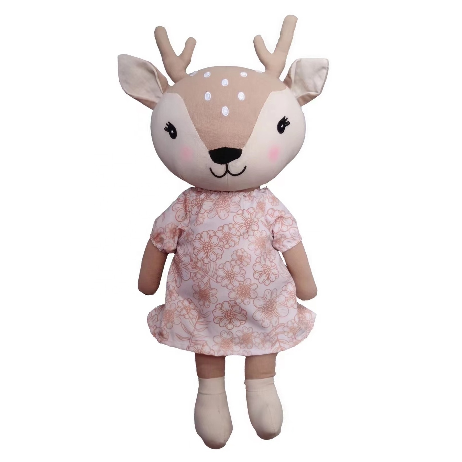 Customized 100% cotton plush deer doll with beautiful dress stuffed animal plush toy for baby rich experience OEM baby toy