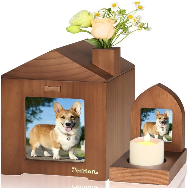 Wooddenimndmade Pet Urns House and Candle Holders Set Funeral Supplies Cat Dog Cremation Urn for Ashespring Summerl Coffin Box