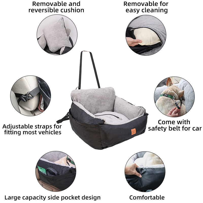 Small Dog Car Seat Hammock Bed Dog Booster Seat for Car with Storage Pockets Pet Travel Carrier Booster Bed