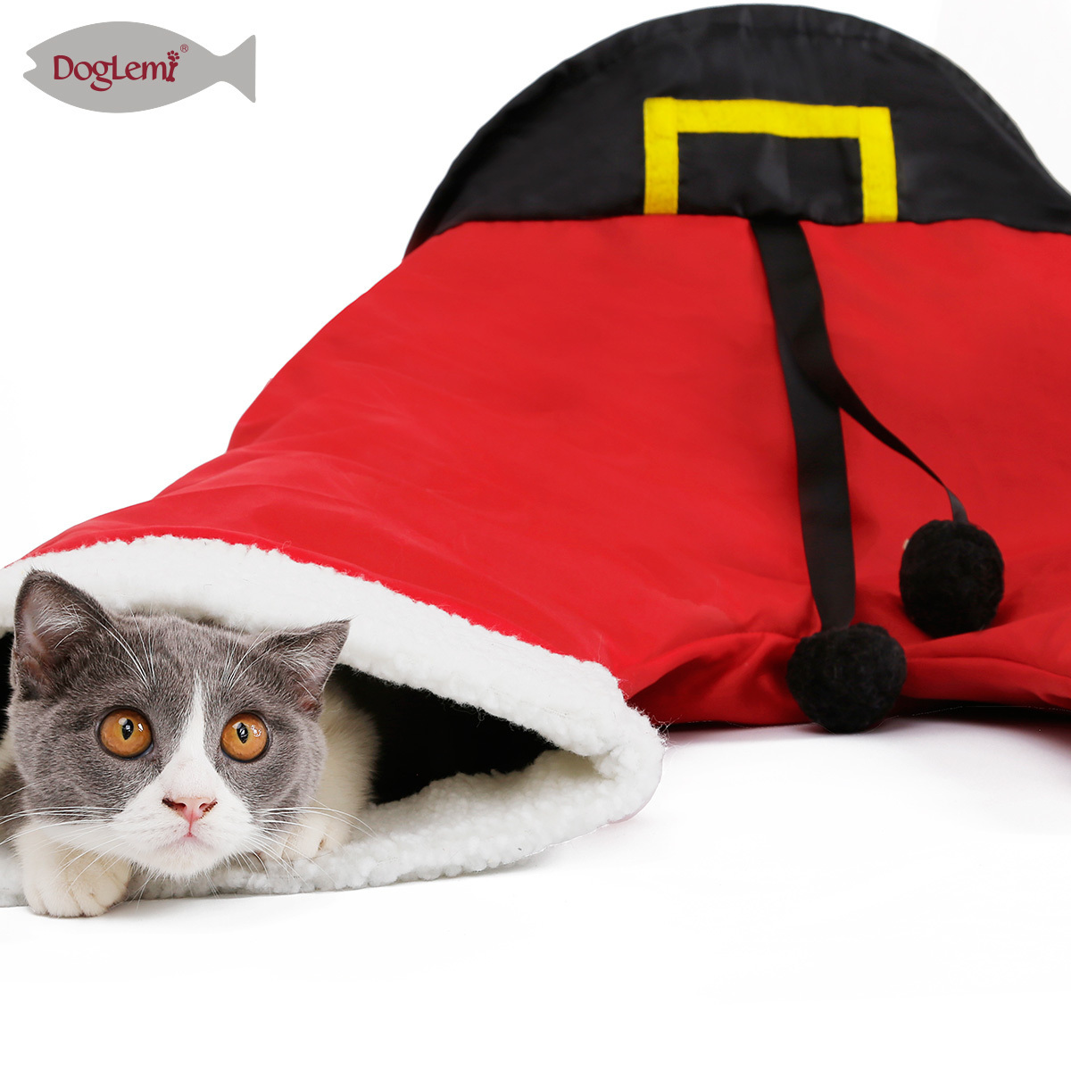 Pet Cat Tunnel Collapsible 3 Way Cat Tunnel Sack Santa Pants Tube Toy