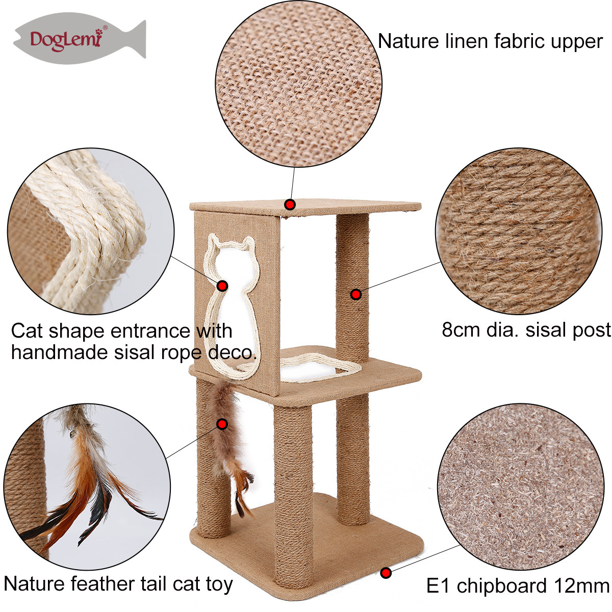 3 Layers Natural Sisal Cat Tree Scratcher Suitable For Indoor Big Cat Scratching Post Pet Toy