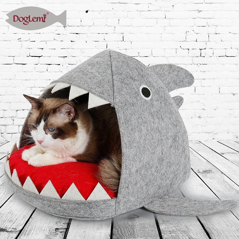 Doglemi Shark Pet House Cat Bed Multi Color Felt Cat Cave Bed