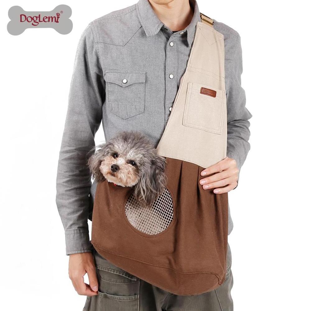 Canvas Dog Carry Bag Pet Sling Travel Carrier Dog Walking Crossbody Bag Puppy Sling Carrying Pet Carrier Bags for Cat Dog