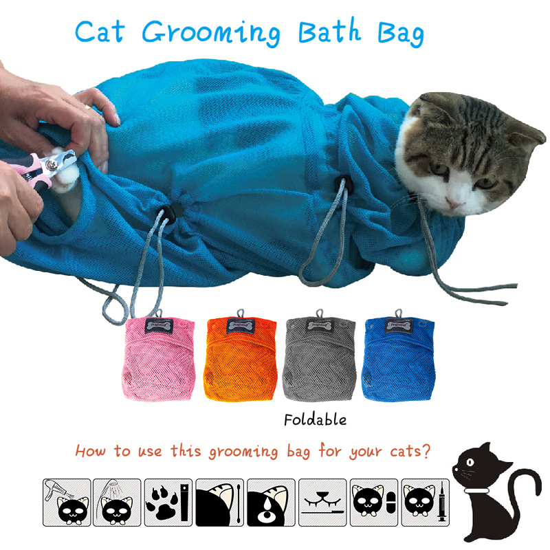 Pet Cat Washing Bath Mesh Bags Nail Trimming Cat Restraint Bag Cat Grooming Bag