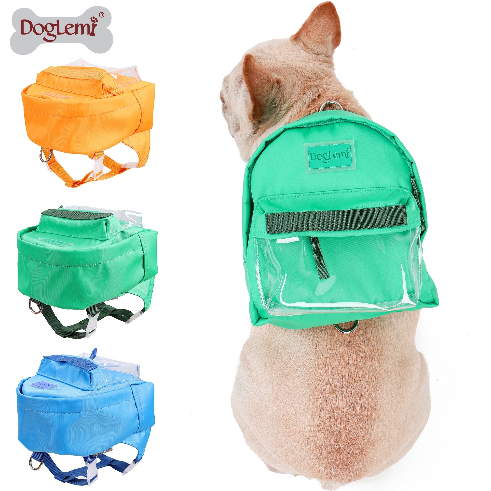 Dog Backpack Harness with Leash, Dog Poop Bag Dispenser, Pet Self Carrier Adjustable Travel Hiking Walking Harness Backpack