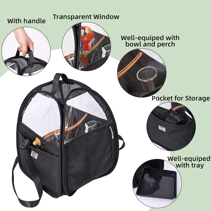 Outdoor Soft Transparent portable Capsule Travel parrot bird Cage carrier Pet Backpack Bird Nest