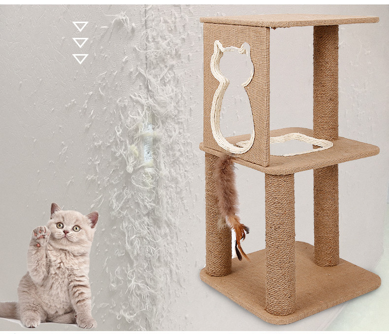 3 Layers Natural Sisal Cat Tree Scratcher Suitable For Indoor Big Cat Scratching Post Pet Toy