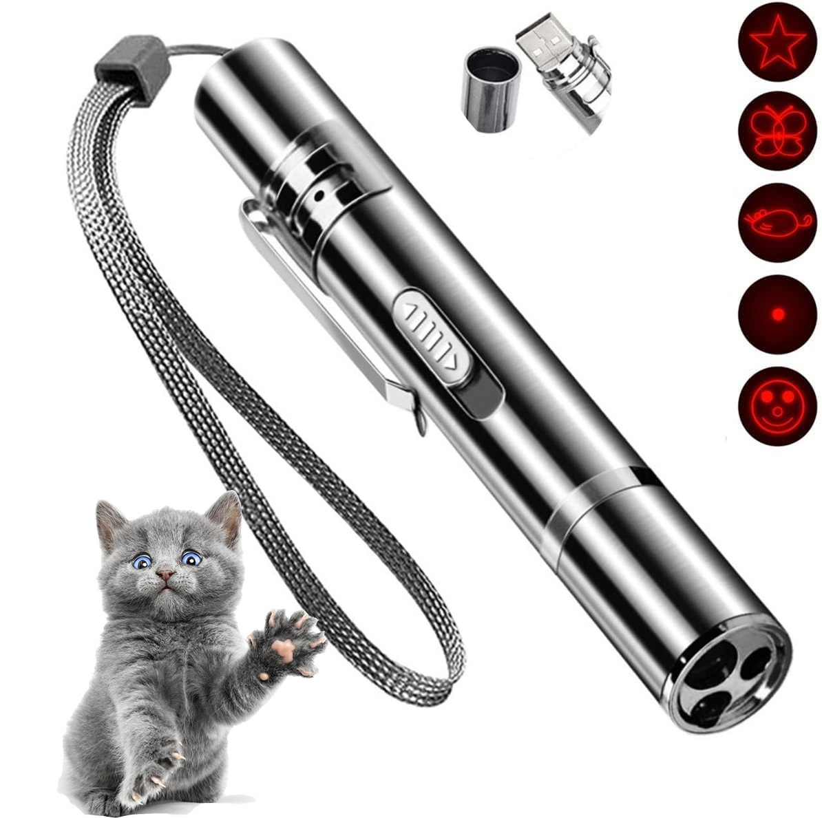 USB Rechargeable LED Light Cat Laser Pointer Toys Interactive Kitten Cat Chase Exercise Lazer Pointer