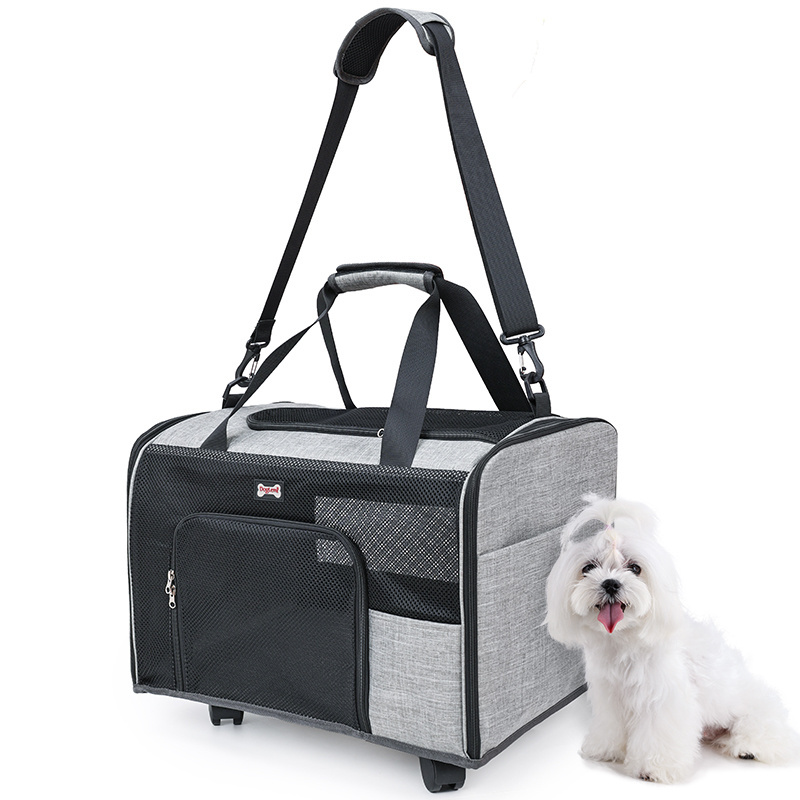 Foldable Dog Stroller Pet Carrier Airline Approved Cat Carrier with Wheels Large for 2 Cats Rolling Pet Travel Bag