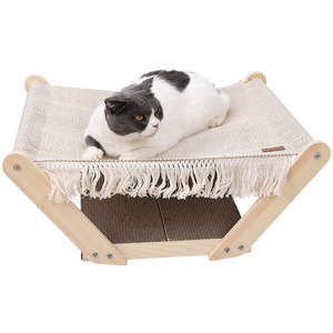 New Cat Products Wholesale Luxury Cat House Bed Scratching Sofa Elevated Nature Wooden Cat Hammock Bed