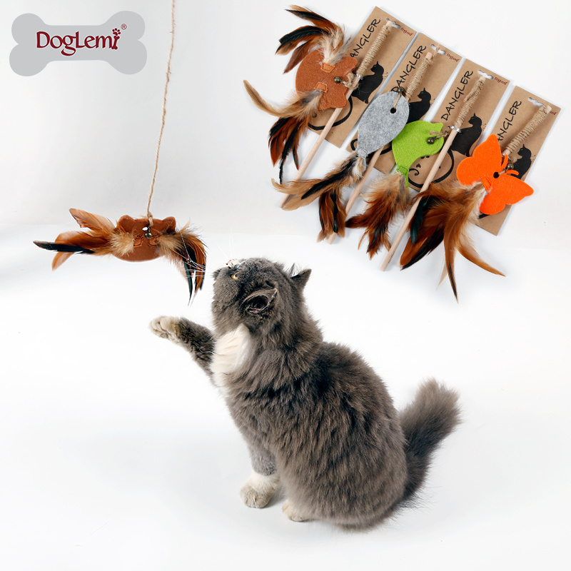 Wholesale Bulk Felt Pet Feather Dangler Cat Toy Fishing Rod Cat Feather Toy