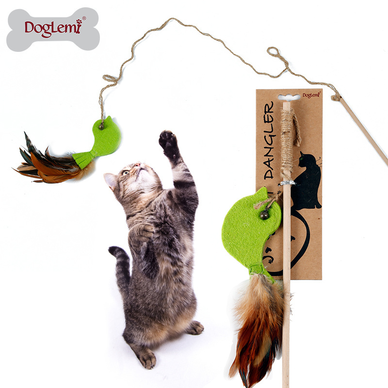 Wholesale Bulk Felt Pet Feather Dangler Cat Toy Fishing Rod Cat Feather Toy