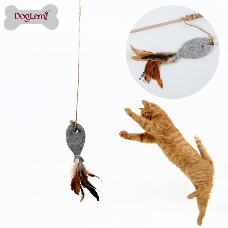 Wholesale Bulk Felt Pet Feather Dangler Cat Toy Fishing Rod Cat Feather Toy