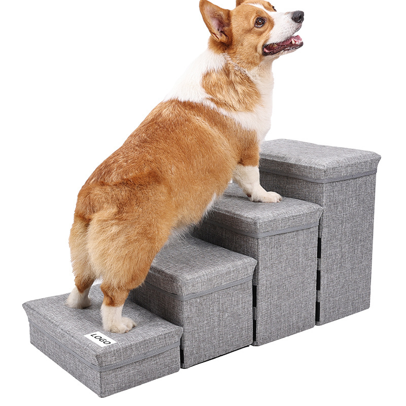 New Arrival Folding Dog Ramp with Storage Foldable Ramp for Cars and Bed 4 Stairs Pet Steps