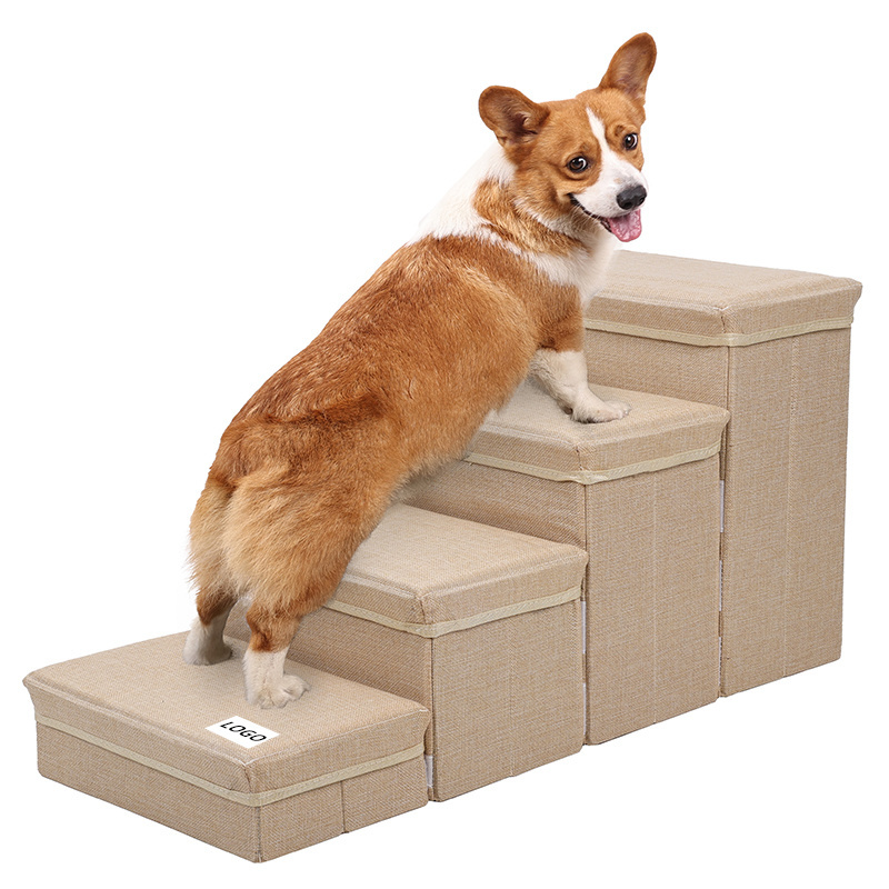 New Arrival Folding Dog Ramp with Storage Foldable Ramp for Cars and Bed 4 Stairs Pet Steps