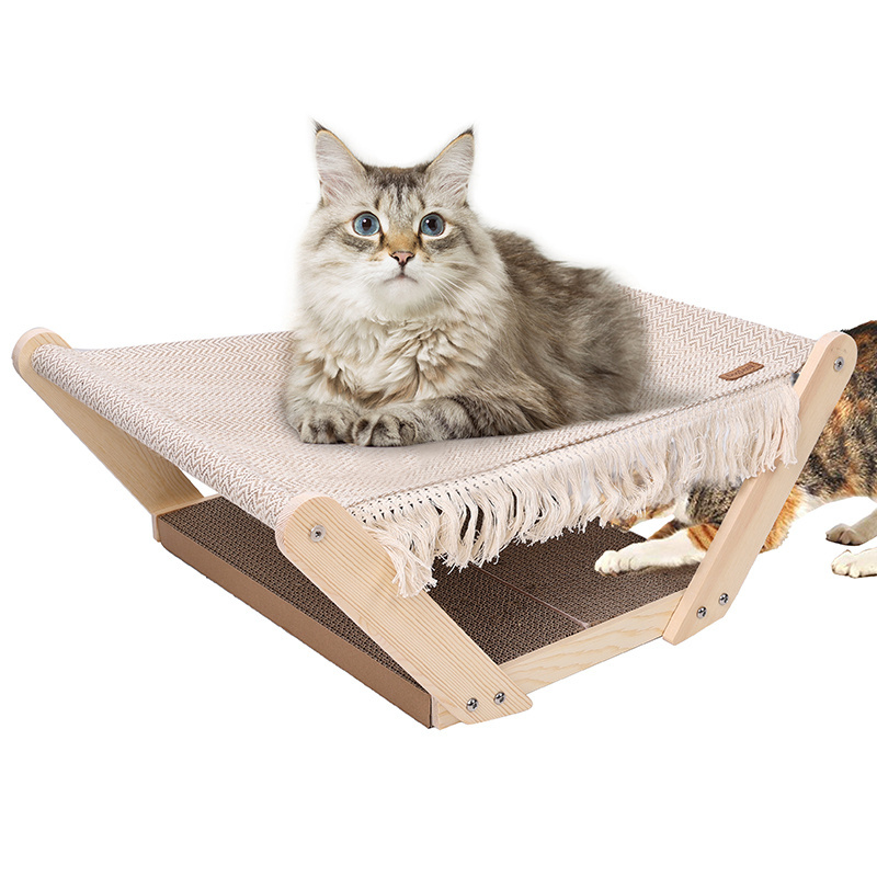 New Cat Products Wholesale Luxury Cat House Bed Scratching Sofa Elevated Nature Wooden Cat Hammock Bed