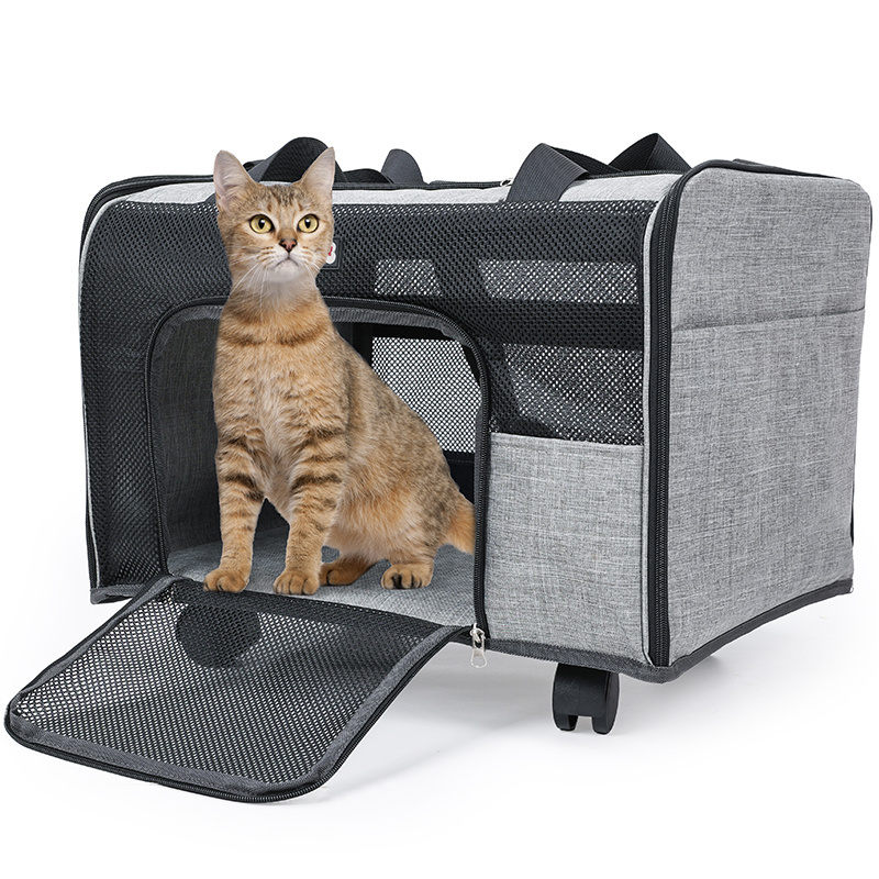 Detachable Travel Pet Carrier with Wheels Rolling Dog Puppy Cat Carrier Wheeled Pet Carrier